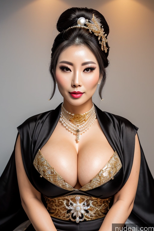 ai nude image of araffe woman in a black dress with a gold and black cape pics of Busty Perfect Boobs Orgasm Seductive Black Hair Diamond Jewelry Gold Jewelry Pearl Jewelry Sexy Face Transparent High Socks Hair Bun Geisha Fantasy Armor Korean Milf