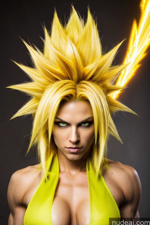 Super Saiyan 3 Muscular Cosplay Busty 18 Super Saiyan Science Fiction Style Neon Lights Clothes: Yellow Neon Lights Clothes: Orange Neon Lights Clothes: Red Dynamic View