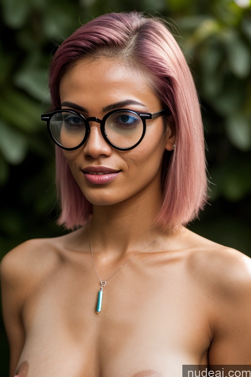 ai nude image of arafed woman with glasses and a necklace with a necklace on her neck pics of Spread Pussy Small Tits Glasses Skinny Oiled Body 18 Pink Hair Filipina Jewelry Dark Lighting