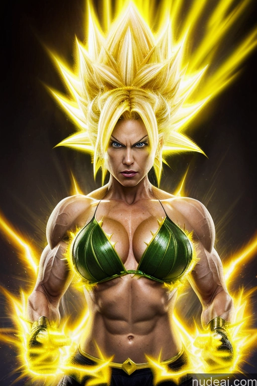 ai nude image of a woman in a bikini top and goggles posing for a photo pics of Super Saiyan 3 Powering Up Busty Muscular Super Saiyan Regal Neon Lights Clothes: Yellow Shower