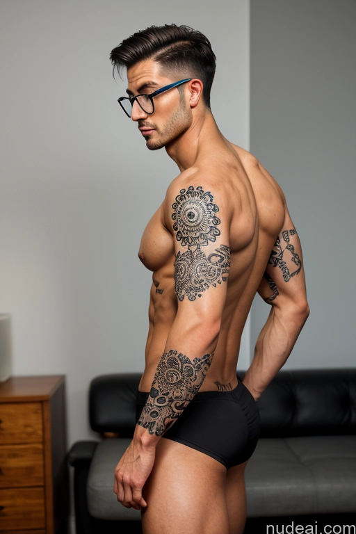 ai nude image of there is a man with a tattoo on his arm and a black underwear pics of Woman One Perfect Boobs Beautiful Glasses Tattoos Big Ass Abs Long Legs Pubic Hair Sexy Face Straight Asian Bedroom Nude Soft + Warm 30s Short Hair Perfect Body Side View Spreading Legs