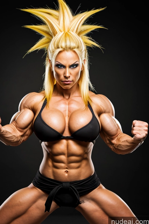 Powering Up Busty Muscular Martial Arts Super Saiyan 3