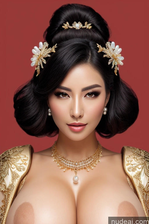 ai nude image of arafed asian woman with a very big breast and a very big breast pics of Busty Perfect Boobs Black Hair Gold Jewelry Pearl Jewelry Sexy Face Hair Bun Transparent Diamond Jewelry Jewelry Kimono Wedding High Socks Korean Fantasy Armor Illustration