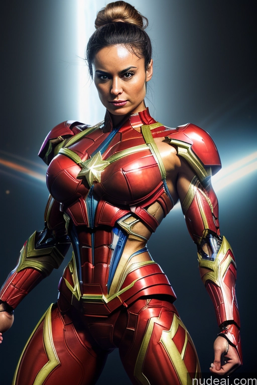 ai nude image of araffe woman in a red and gold costume posing for a picture pics of Captain Marvel Busty Superhero Powering Up Cosplay Science Fiction Style Bodybuilder Abs Perfect Boobs Heat Vision SuperMecha: A-Mecha Musume A素体机娘 Space Regal