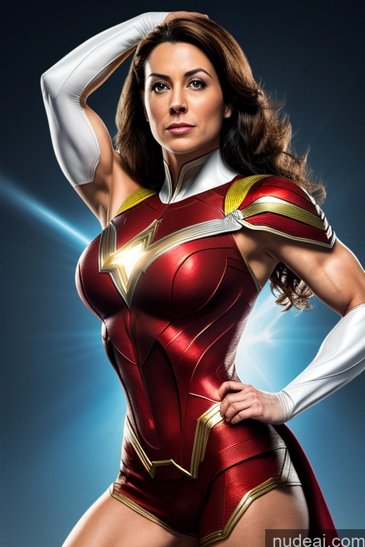 Regal Mary Thunderbolt Neon Lights Clothes: Red Muscular Fairer Skin Superhero Science Fiction Style Dynamic View