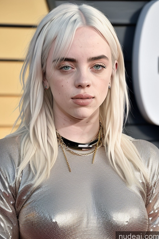 ai nude image of a close up of a woman with blonde hair wearing a shiny top pics of Billie Eilish Nude Two Create An Open Vagina