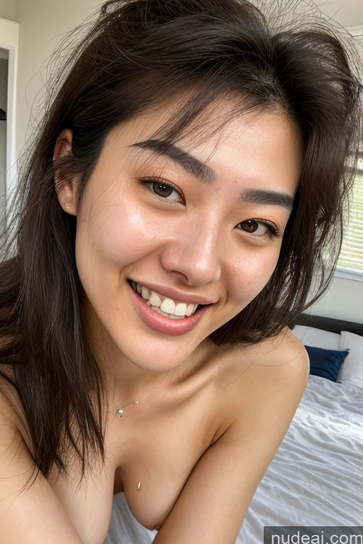 ai nude image of there is a woman that is smiling and posing for a picture pics of Woman Several Small Tits Small Ass Tall 18 Happy Black Hair Korean Soft + Warm Meadow Front View Cumshot Topless Pearl Jewelry Bright Lighting Messy Sundress