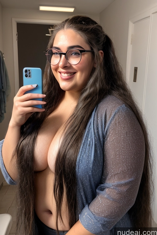 ai nude image of arafed woman with glasses taking a selfie in a bathroom pics of Woman Several Busty Glasses Chubby 18 Happy Orgasm Seductive Blue Hair Long Hair Spanish Mirror Selfie Bathroom Front View Bathing Nude