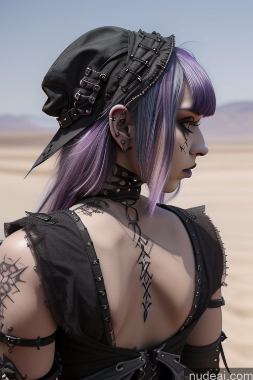 related ai porn images free for Gothic Punk Girl Perfect Boobs Big Ass Close-up View Purple Hair Slicked Nude Desert Bra Pull Down Busty Hat