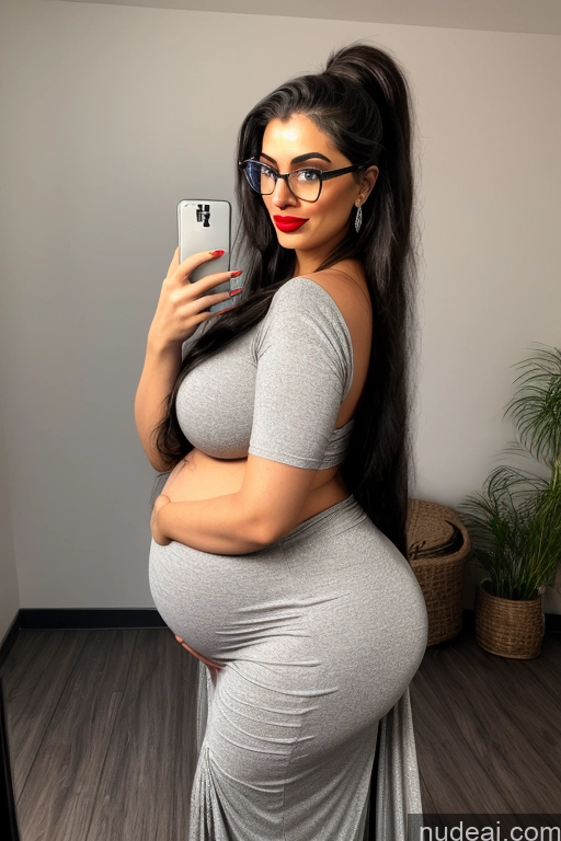 ai nude image of pregnant woman taking a selfie in a mirror with her cell phone pics of Model Several Huge Boobs Glasses Lipstick Big Ass Big Hips Pregnant 18 Black Hair Long Hair Indian Mirror Selfie Pool Sari Diamond Jewelry Detailed