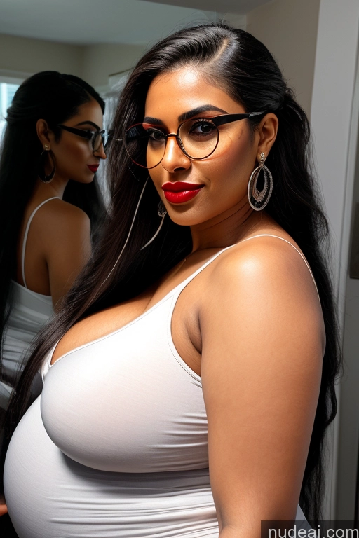 ai nude image of there is a woman with glasses and a white top posing for a picture pics of Model Several Huge Boobs Glasses Lipstick Big Ass Big Hips Pregnant 18 Black Hair Long Hair Indian Mirror Selfie Pool Sari Diamond Jewelry Detailed Transparent