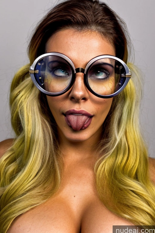 ai nude image of blond woman with glasses making a funny face with her tongue pics of One Perfect Boobs Glasses Skinny 18 Seductive Orgasm Sexy Face Ahegao Blonde Pigtails Swedish Beach Front View Blowjob Nude Bright Lighting Model