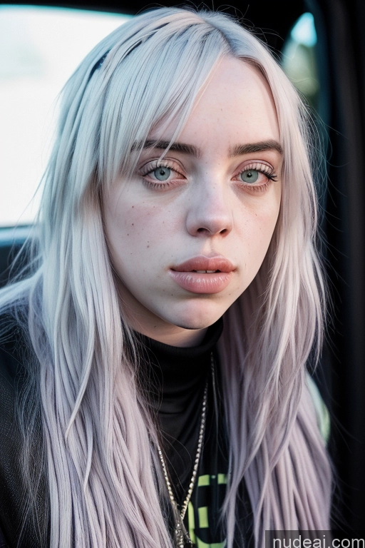 ai nude image of blond woman with long hair and a black shirt sitting in a car pics of Billie Eilish Inversemouthfuck