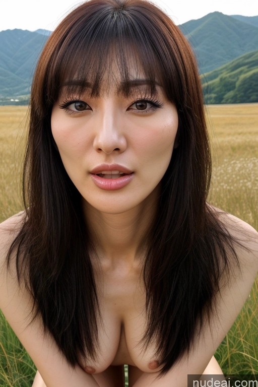 ai nude image of arafed asian woman with long hair posing in a field pics of Milf Several Small Tits Small Ass Tall Pubic Hair 50s Shocked Black Hair Bangs Korean Soft Anime Meadow Front View Cumshot Nude Topless Jewelry Bright Lighting