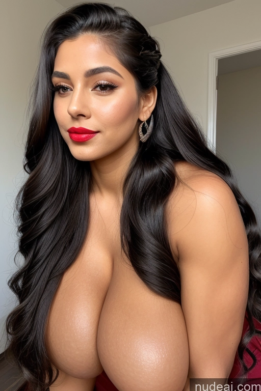 ai nude image of a close up of a woman with big breasts posing for a picture pics of Huge Boobs Busty Big Ass Muscular Thick Big Hips Tall Pubic Hair Long Hair Indian Front View Nude Gold Jewelry Bright Lighting Topless Beautiful Black Hair Spreading Legs 30s Lipstick