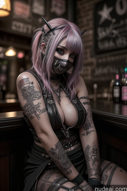 ai nude image of arafed woman with pink hair and piercings sitting at a bar pics of Gothic Punk Girl Busty Perfect Boobs Big Ass Pink Hair Czech Close-up View Nude Bar 50s