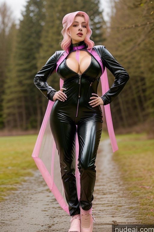 Woman One Busty Perfect Boobs Beautiful Skinny Abs Perfect Body 18 Seductive Pink Hair German Goth Nude Plastic And Latex