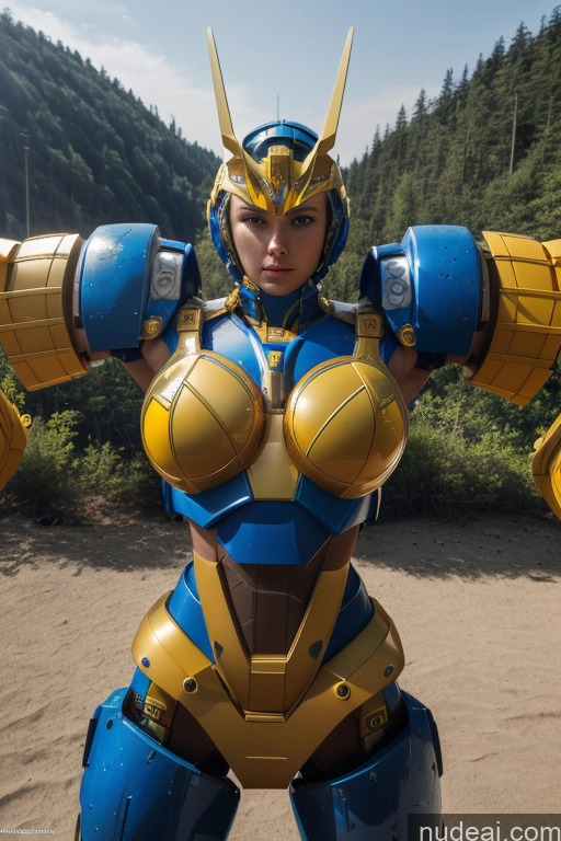 ai nude image of araffed woman in a blue and gold costume posing for a picture pics of Ukraine Front View Muscular SuperMecha: A-Mecha Musume A素体机娘 Abs