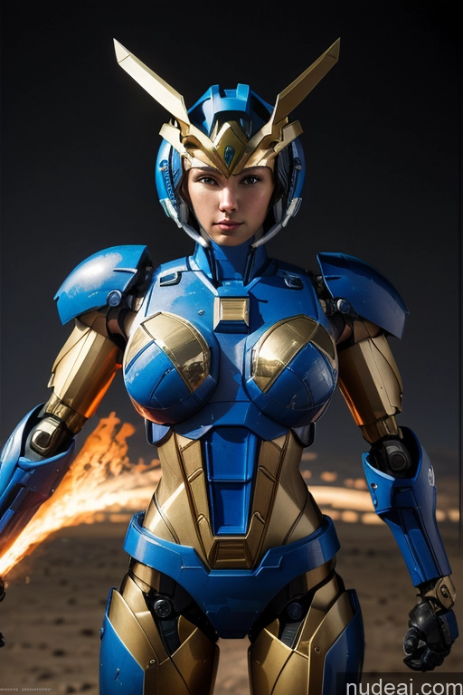 ai nude image of araffed woman in a blue and gold costume holding a sword pics of Israel Muscular Front View Abs SuperMecha: A-Mecha Musume A素体机娘