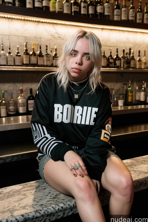 ai nude image of blond woman sitting on a bar with a bottle of alcohol behind her pics of Billie Eilish Woman Bar Kidnapped-bdsm-willing Partner