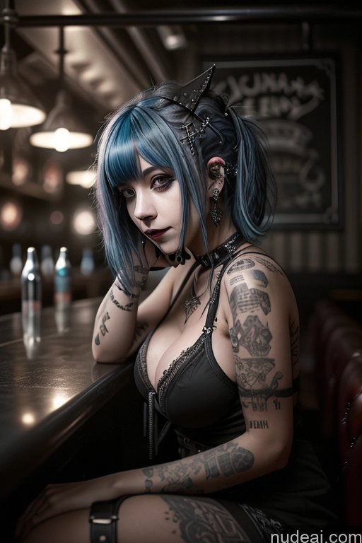 related ai porn images free for Perfect Boobs Busty Gothic Punk Girl Blue Hair French Bar Close-up View Nude