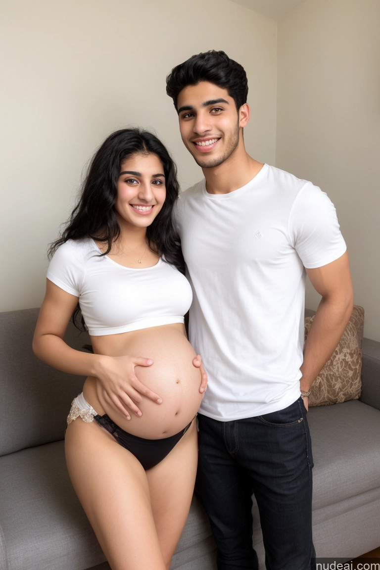 related ai porn images free for Beautiful Skinny Happy Black Hair Straight Arabic Couch Front View Fairer Skin 18 Woman + Man Muscular Short Tall Casual Alternative Detailed Pregnant Shirt