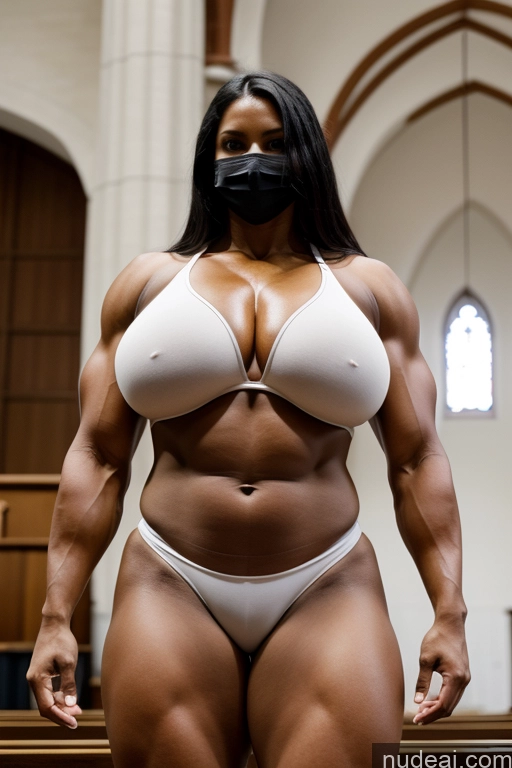 related ai porn images free for Bodybuilder One Huge Boobs Muscular Big Ass Thick Abs Big Hips Long Legs Tall Fairer Skin Oiled Body 50s Serious Black Hair Straight Soft + Warm Church Front View Face Mask