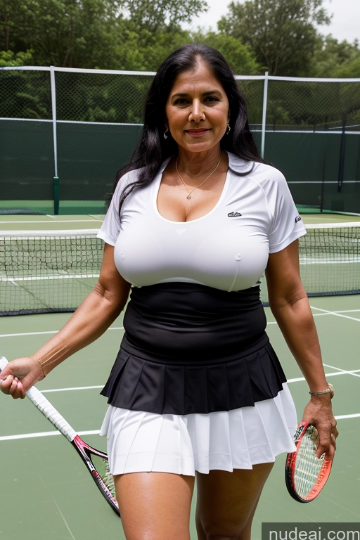 ai nude image of there is a woman that is standing on a tennis court with a racket pics of Milf Busty Big Ass 70s Long Hair Indian Tennis One Black Hair