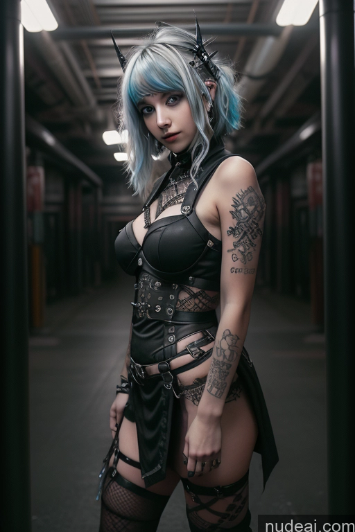 Punk Rock Extravaganza Busty Tattoos Big Ass Big Hips Long Legs Tall Womb Tattoos 逼真私密纹身 Gothic Punk Girl EdgOrgasm Photostudio, Shooting Light, Indoors, Cable, Light, Cyclorama, White Cyclorama, 20s Deep Blue Eyes White Hair Curly Hair Of Love Native American Cyberpunk Graphics See Through Clothing Death Knight Front View