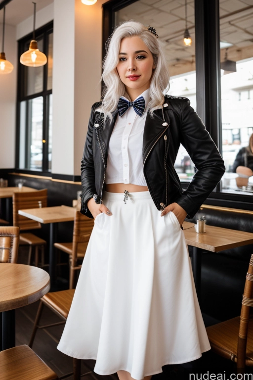 related ai porn images free for Woman Cafe Jacket Long Skirt Jewelry Bows Tie 20s White Hair