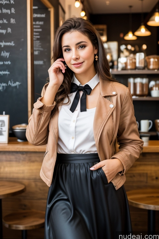 related ai porn images free for Woman Cafe Jacket Long Skirt Jewelry Bows Tie 20s Brunette