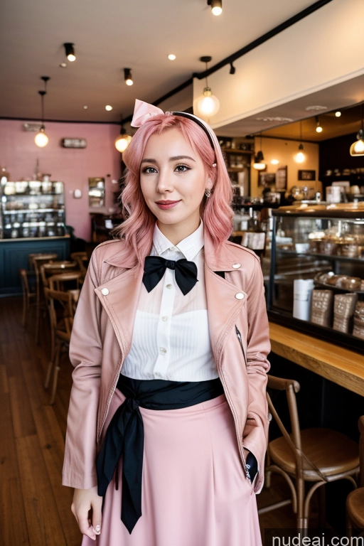 related ai porn images free for Woman Cafe Jacket Long Skirt Jewelry Bows Tie 20s Pink Hair