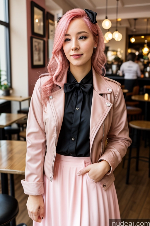 related ai porn images free for Woman Cafe Jacket Long Skirt Jewelry Bows Tie 20s Pink Hair