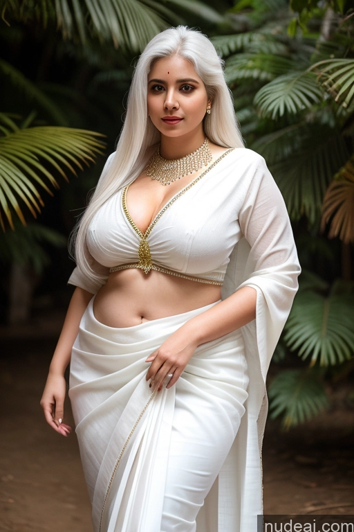 ai nude image of araffe woman in a white sari posing for a picture pics of Indian Fairer Skin Blouse Sari Big Hips Busty Long Hair White Hair