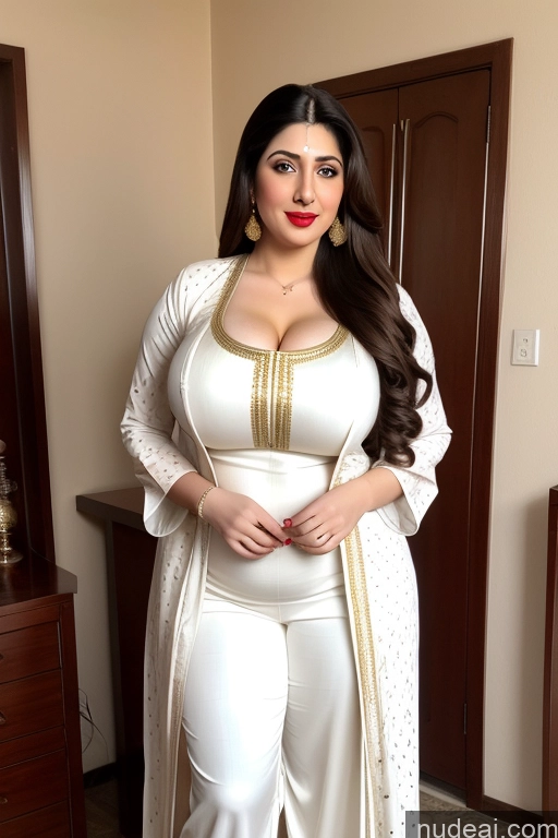 ai nude image of a close up of a woman in a white outfit posing for a picture pics of Fairer Skin Busty Lipstick Big Hips Salwar Big Ass Long Hair