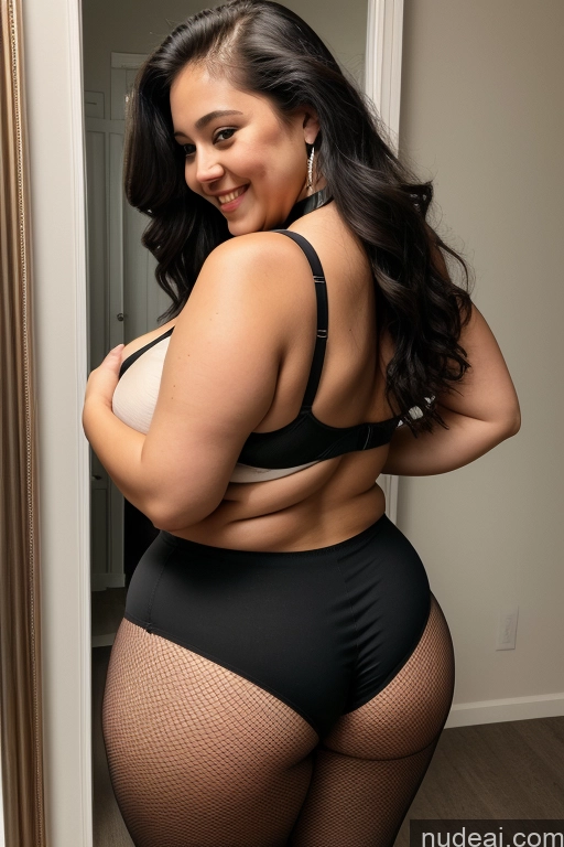 ai nude image of araffe woman in a black bikini and fishnet panties posing for a picture pics of Milf One Huge Boobs Beautiful Big Ass Thick Long Hair Happy Black Hair Latina Mirror Selfie Front View Choker Fishnet Sweater Chubby Fat 18