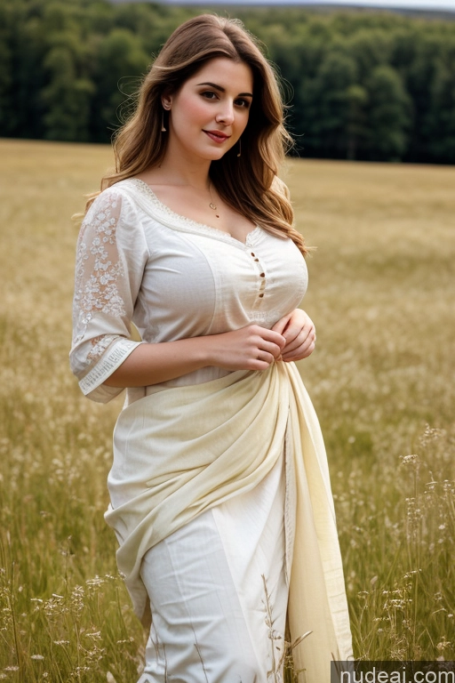 ai nude image of araffe woman in a white dress standing in a field pics of Dutch Blouse Sari Beautiful Fairer Skin Meadow Busty Big Ass