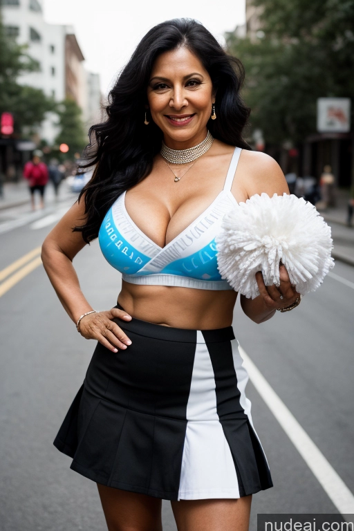 Milf One Busty Long Hair Indian Black Hair Street 70s Cheerleader Outfit Blue Archive Dark Lighting