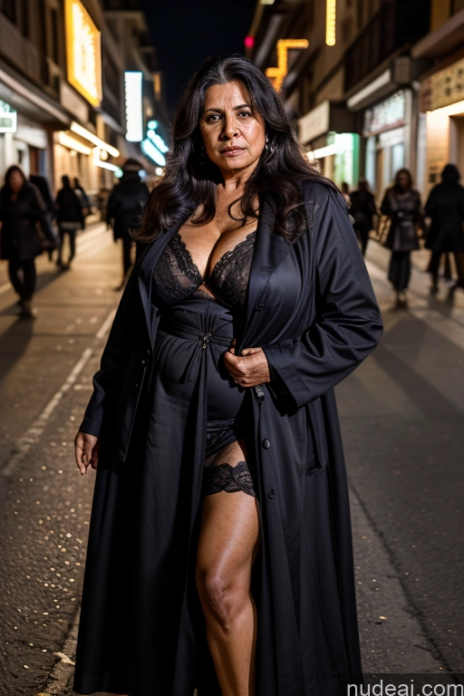 Milf One Busty Long Hair Indian Street 70s Dark Lighting Cleavage Oversized Clothing Coat