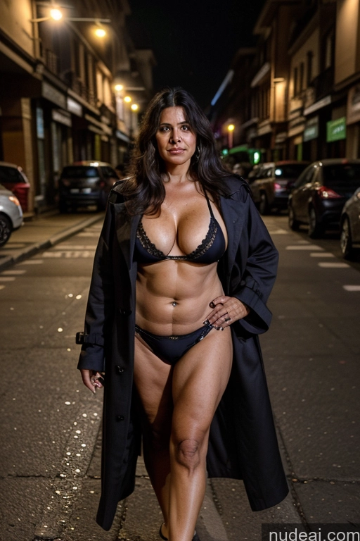 Milf One Busty Long Hair Indian Street 70s Dark Lighting Cleavage Oversized Clothing Coat Bikini