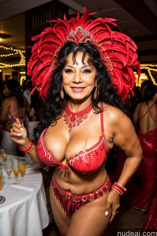 Milf One Busty Long Hair Indian 70s Cleavage Bright Lighting Black Hair Dance Dress: Samba Party