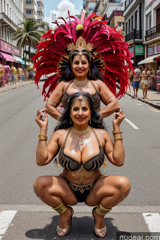 Milf One Busty Long Hair Indian 70s Cleavage Bright Lighting Black Hair Dance Dress: Samba Street Squatting