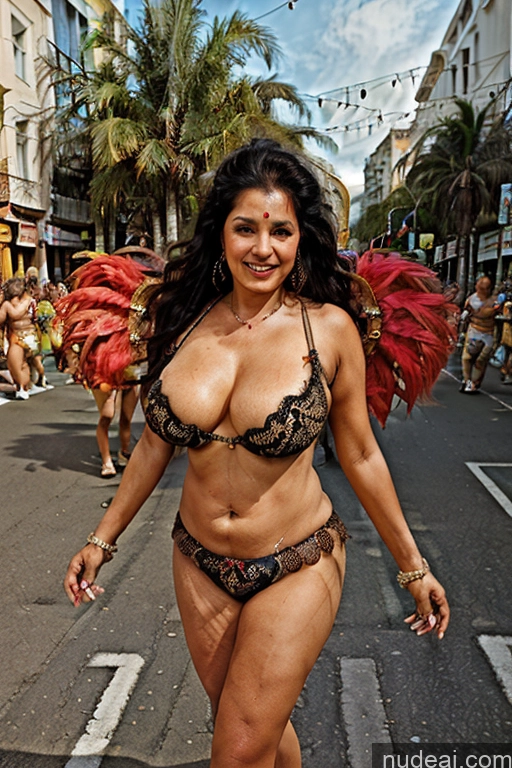 ai nude image of woman in a bikini walking down the street with a bunch of dancers pics of Milf One Busty Long Hair Indian 70s Cleavage Bright Lighting Black Hair Dance Dress: Samba Street Legspread