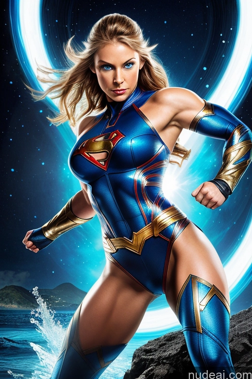 related ai porn images free for Superhero Military Muscular Abs Superheroine Powering Up Science Fiction Style WhiteHairBlueEye Dynamic View Deep Blue Eyes