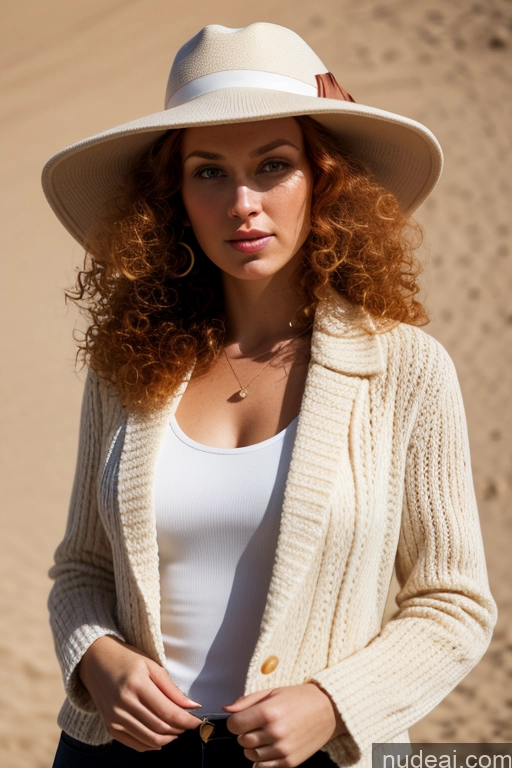 related ai porn images free for Woman One 30s Serious Ginger Curly Hair White Soft + Warm 60s Hat