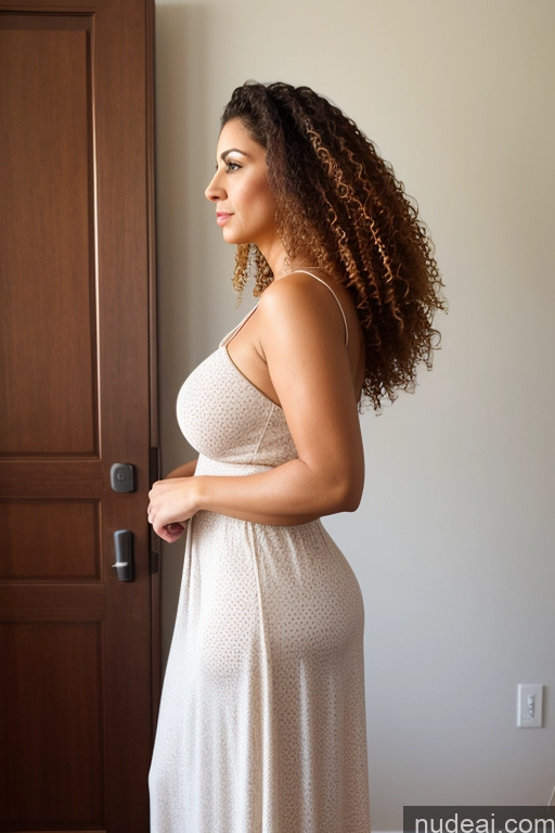 ai nude image of pregnant woman in white dress standing in front of a door pics of Woman One Serious Ginger Curly Hair Soft + Warm 60s Big Ass White Long Skirt Busty 40s Dress Side View