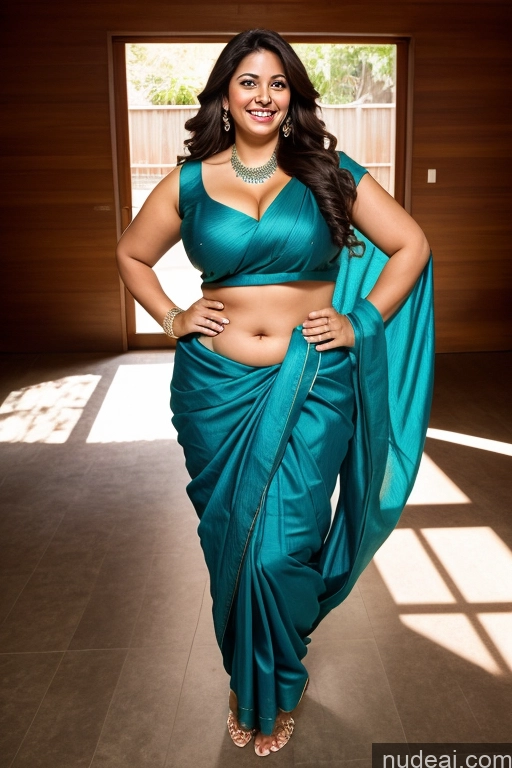 ai nude image of a pregnant woman in a blue sari posing for a picture pics of Woman Busty Chubby Big Hips 40s Brunette Happy Long Hair Indian Sari