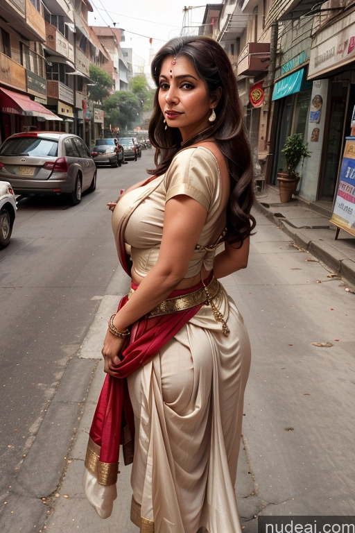 ai nude image of araffe woman in a sari standing on a street corner pics of Milf One Busty Big Ass Long Hair Indian Cleavage Brunette 70s Street Dance Dress: Latin