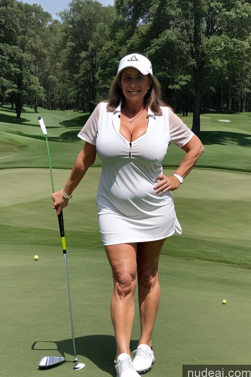 ai nude image of arafed woman in a white dress and a white hat holding a golf club pics of Milf One Busty Big Ass 70s Brunette Long Hair Indian Golf Cleavage Nightgown