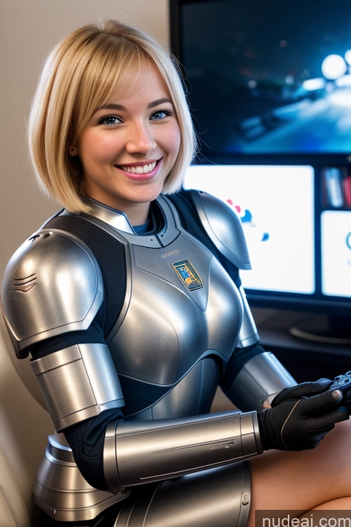 related ai porn images free for Woman One Beautiful 20s Happy Blonde Bobcut Gaming Detailed British Sci-fi Armor Mech Suit